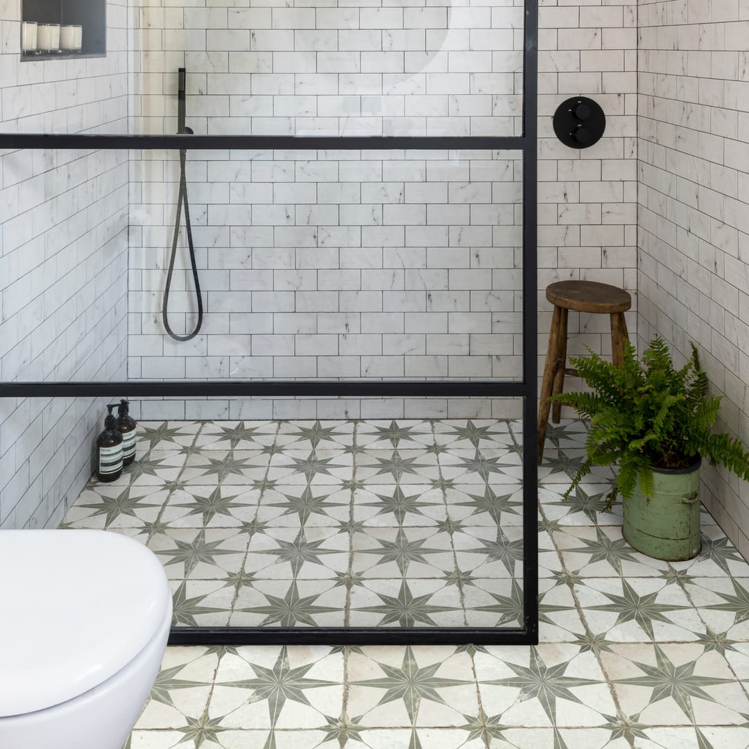 Spitalfields Retro Star Sage Stamford, Star Tile Floor Bathroom