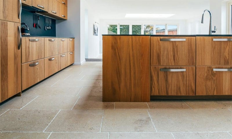 English limestone floor in kitchen