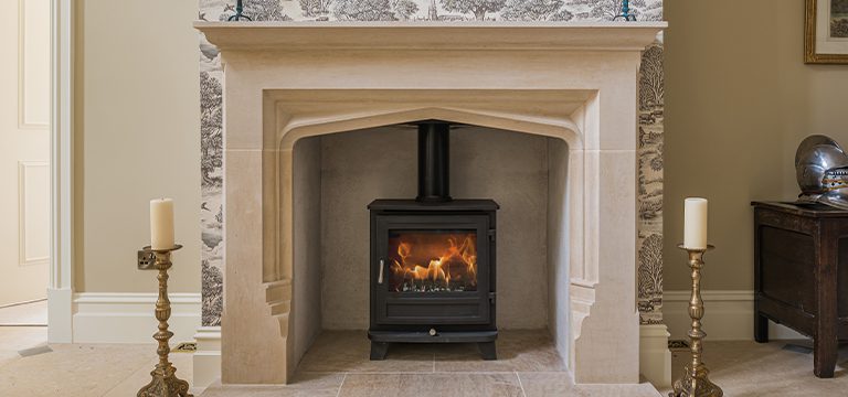 limestone fireplace