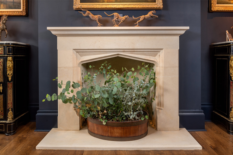 limestone fireplace beautifully styled